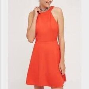 Anthropologie Maeve Orange Halter Fit & Flare Dress Size Small